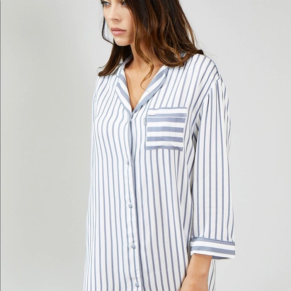 Boyfriend Stripe Nightshirt Gray and Ecru - Picture 3 of 5